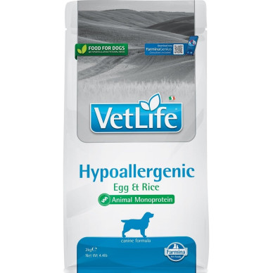 Farmina Vet Life Hypoallergenic Egg & Rice – hrană uscată dietetică pentru câini cu alergii/intoleranțe alimentare, 2 kg