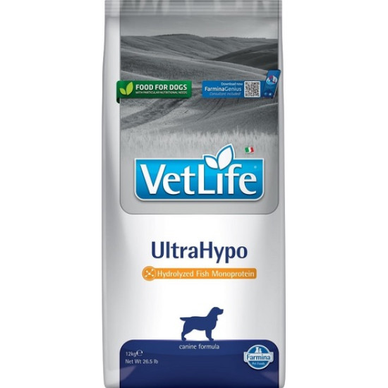 Farmina Vet Life UltraHypo Dog – hrană uscată dietetică hipoalergenică pentru câini cu alergii/intoleranțe alimentare, 12 kg