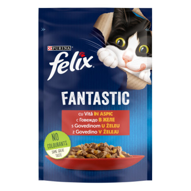 Felix Fantastic – Hrană Umedă pentru Pisici cu Vită în Aspic, 85 g