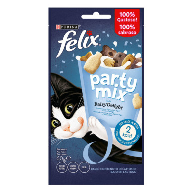 Felix Party Mix Dairy Delight cu Lapte, Iaurt și Brânză – Recompense pentru Pisici, 60 g