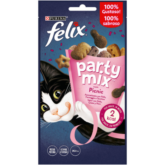 Felix Party Mix Picnic Mix cu Pui, Brânză și Curcan – Recompense pentru Pisici, 60 g