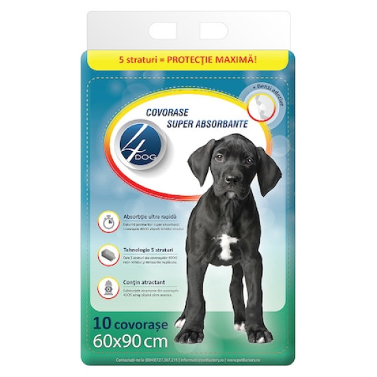 Covorase absorbante 4Dog pentru caini, 60x90 cm, 10 bucati