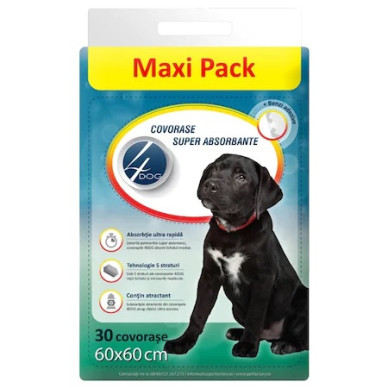 Covorase absorbante Maxi 4Dog pentru caini, 60x60 cm, 30 bucati