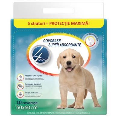 Covorase absorbante 4Dog pentru caini, 60x60 cm, 10 bucati