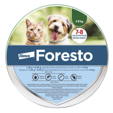Foresto – Zgarda Antiparazitară pentru Pisici și Câini de Talie Mică (<8 kg), 38 cm