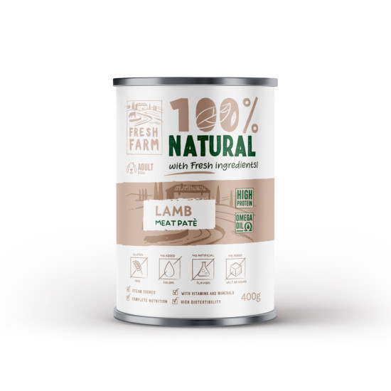 Fresh Farm Smooth Pate cu Miel – hrană umedă completă pentru câini adulți, pate fin, conservă 400 g