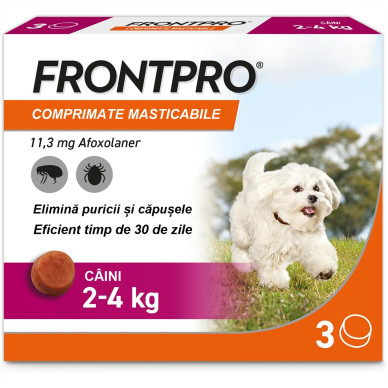 FRONTPRO S 11,3 mg – comprimat masticabil antiparazitar oral pentru câini 2–4 kg, 3 tablete