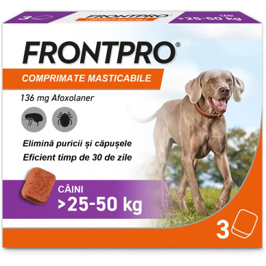 FRONTPRO XL 136 mg – comprimat masticabil antiparazitar oral pentru câini 25–50 kg, 3 tablete