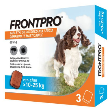 FRONTPRO L 68 mg – comprimat masticabil antiparazitar oral pentru câini 10–25 kg, 3 tablete