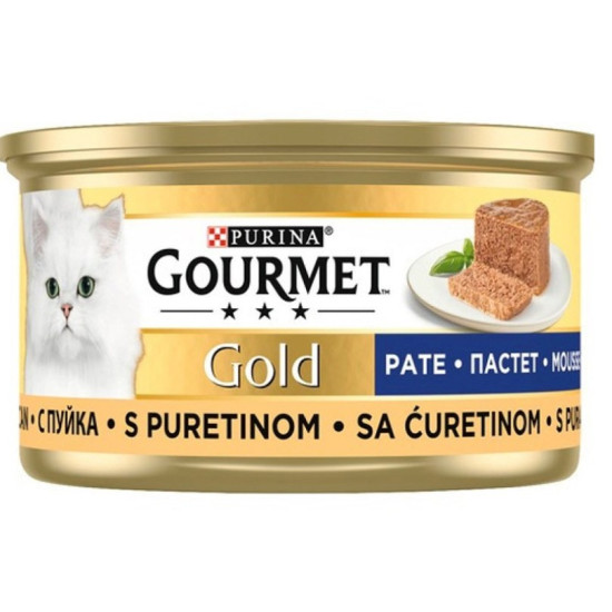 Gourmet Gold Mousse – hrană umedă completă pentru pisici adulte, cu curcan, conservă 85 g