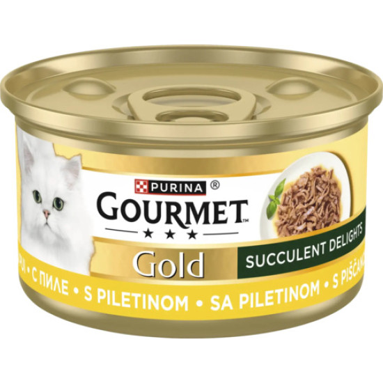 GOURMET™ GOLD Succulent Delights – hrană umedă completă pentru pisici adulte, Delicii suculente cu pui, 85 g