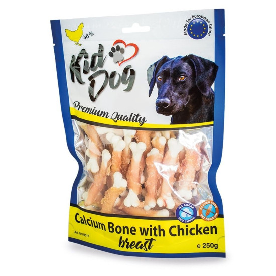 KidDog – recompense pentru câini, oase de calciu cu piept de pui, 250 g