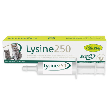 Lysine 250, 30 ml – supliment cu L-Lizină, Taurină și Echinacea pentru susținerea imunității la pisici