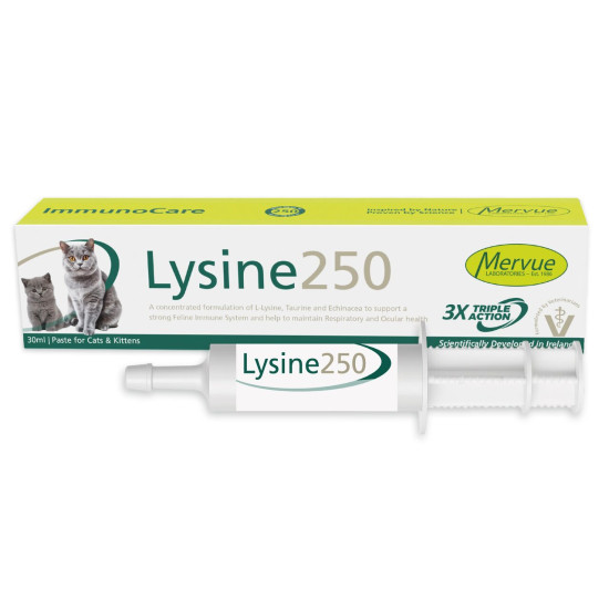 Lysine 250, 30 ml – supliment cu L-Lizină, Taurină și Echinacea pentru susținerea imunității la pisici