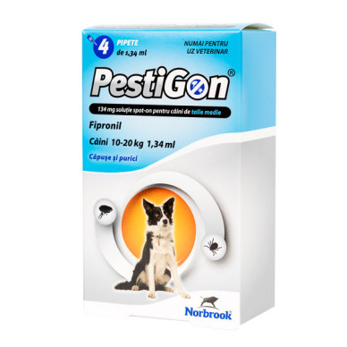 Pestigon Dog M – Soluție Spot-On Antiparazitară pentru Câini 10–20 kg, 4 Pipete (Fipronil, Norbrook)