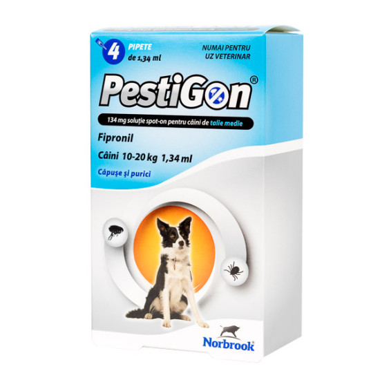 Pestigon Dog M – Soluție Spot-On Antiparazitară pentru Câini 10–20 kg, 4 Pipete (Fipronil, Norbrook)