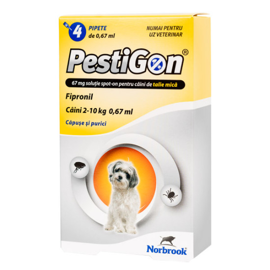 Pestigon Dog S – Soluție Spot-On Antiparazitară pentru Câini 2–10 kg, 4 Pipete (Fipronil, Norbrook)