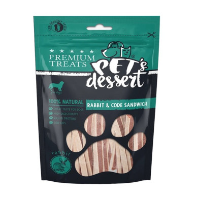 Pets Dessert Dog Rabbit and Cod Sandwich – recompense pentru câini, sandviș cu iepure și cod, 80 g