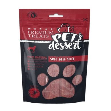 Pets Dessert Dog Soft Beef Slice – recompense pentru câini, felii moi cu vită, 80 g