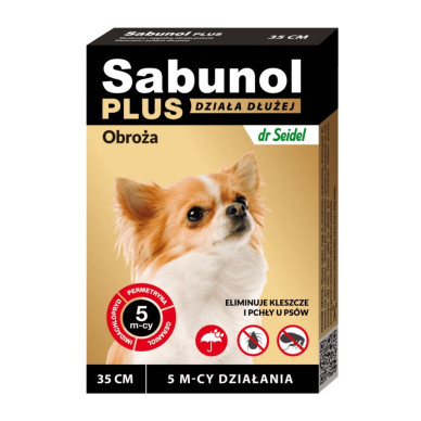 Zgarda Antiparazitară pentru Câini Sabunol Plus – Protecție Împotriva Puricilor și Căpușelor, 2–10 kg, 35 cm