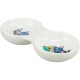 Castron Ceramic Dublu pentru Pisici, 2 x 0.15 l / 11 cm / 23 x 3 x 11 cm, Alb