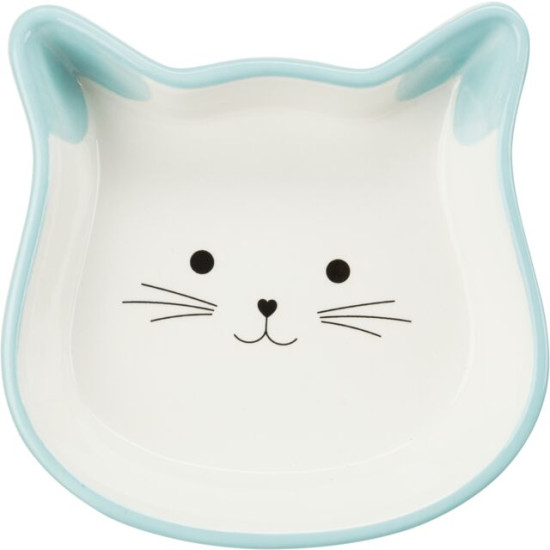 Castron Ceramic pentru Pisici, Formă Cap de Pisică, 0.25 l / 12 cm, Diverse Culori