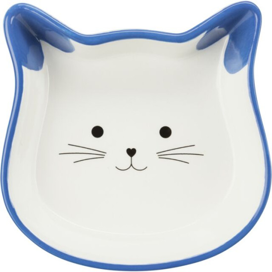 Castron Ceramic pentru Pisici, Formă Cap de Pisică, 0.25 l / 12 cm, Diverse Culori