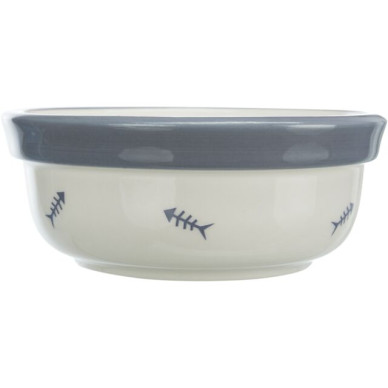 Set 2 Castroane Ceramice cu Suport Metalic Trixie, 2x0.3 l / 12 cm / 26x7x14 cm, Alb/Albastru-Gri, 24790
