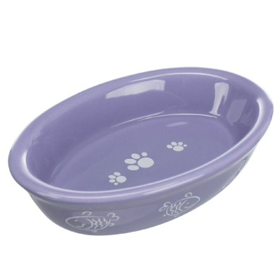 Castron Ceramic Oval pentru Pisici, 0.2 l / 15x10 cm, Diferite Culori