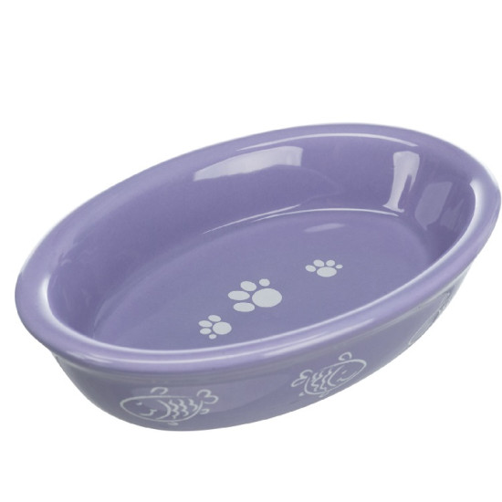 Castron Ceramic Oval pentru Pisici, 0.2 l / 15x10 cm, Diferite Culori