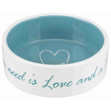 Castron Ceramic Pet’s Home, 0.3 l / 12 cm, Crem / Albastru Petrol