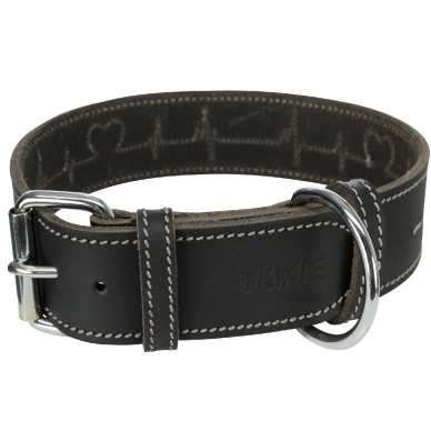 Zgardă din Piele Rustic Heartbeat pentru Câini Trixie, L: 47–55 cm / 40 mm, Negru, 18986