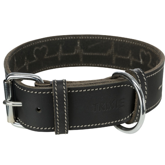 Zgardă din Piele Rustic Heartbeat pentru Câini Trixie, L: 47–55 cm / 40 mm, Negru, 18986