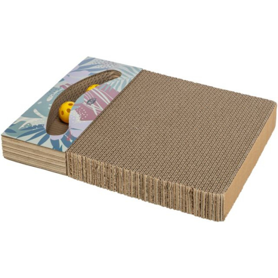 Carton de Zgâriat cu Două Mingi și Catnip pentru Pisici, 38 x 5 x 30 cm, Multicolor