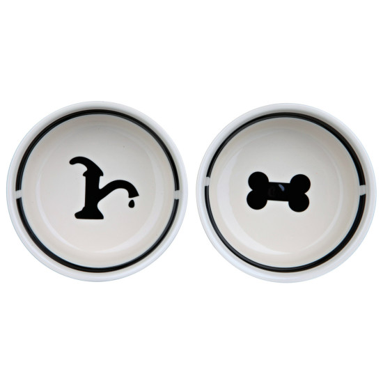 Trixie Set 2 Castroane Ceramice Cu Suport Metalic, 2x1,6 l/ø 20 cm/41x10x20 cm, Alb/Negru