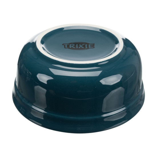 Trixie – set 2 castroane ceramice cu suport metalic pentru câini și pisici, 2 × 0,25 L / Ø 13 cm, 27 × 8 × 13 cm, petrol/gri