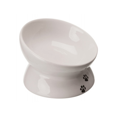 Trixie – castron ceramic ridicat pentru pisici, formă ergonomică, 0,15 L / 13 cm, alb