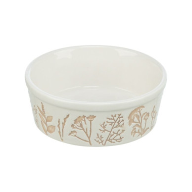 Trixie – castron ceramic pentru câini și pisici, 0,3 L / 12 cm, alb/taupe