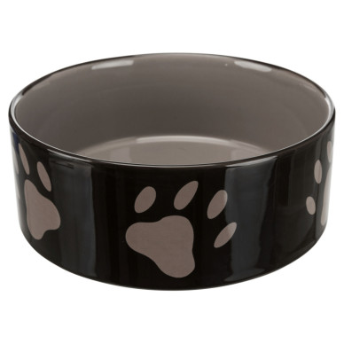 Trixie – castron ceramic pentru câini și pisici, cu imprimeu lăbuțe, 0,8 L / 16 cm, maro/taupe