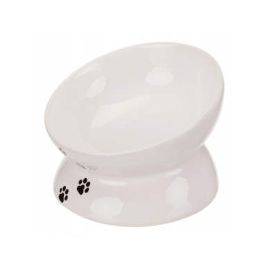 Trixie – castron ceramic ridicat pentru pisici, formă ergonomică, 0,15 L / 13 cm, alb