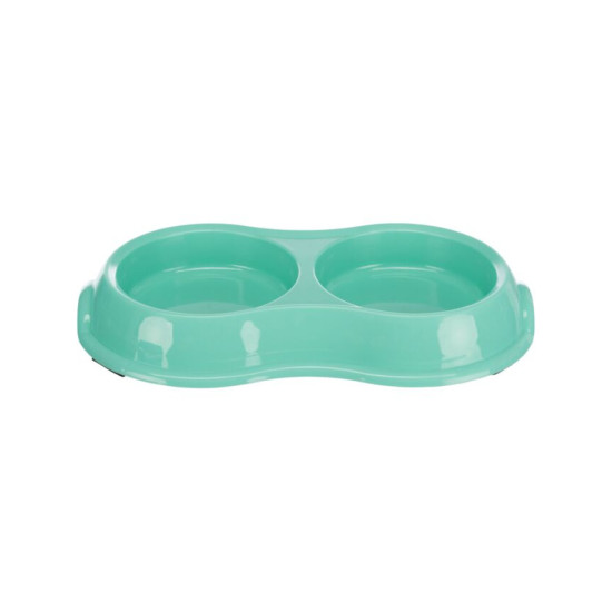 Trixie – castron plastic dublu pentru pisici, antiderapant, 0,2 L / 11 cm, diverse culori