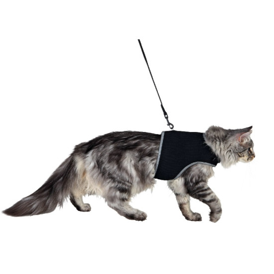 Ham și Lesă Soft pentru Pisici, XXL: 36–54 cm / 10 mm, 1.20 m, Negru