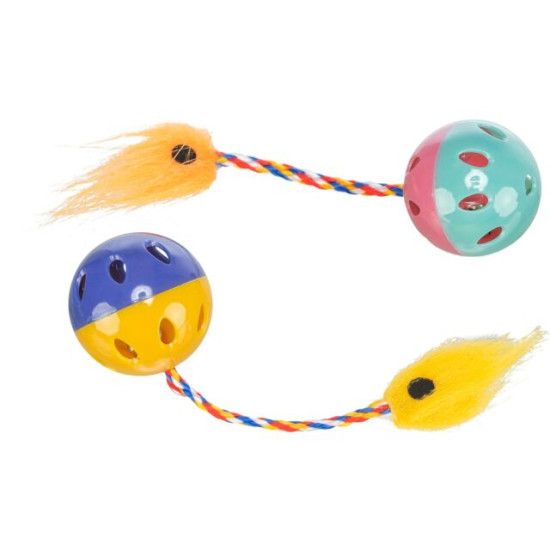 Jucărie pentru Pisici, Set 2 x Mingi Zornăitoare cu Codițe, 4 cm