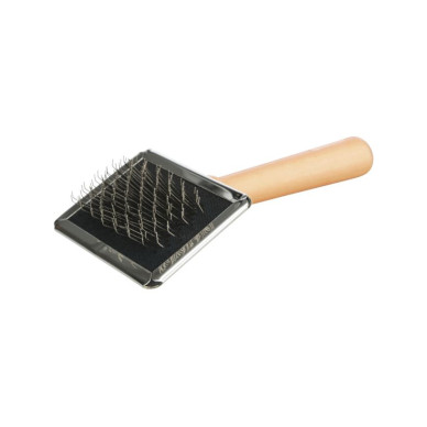 Trixie – perie Soft cu pieptene de curățat, mâner din lemn, 6 × 13 cm