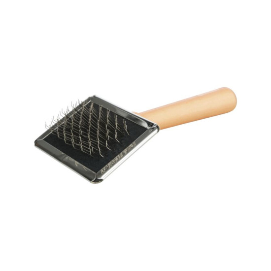 Trixie – perie Soft cu pieptene de curățat, mâner din lemn, 6 × 13 cm