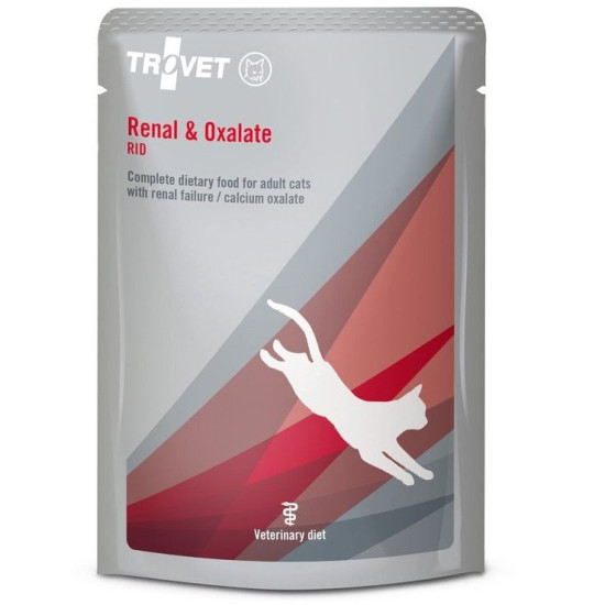 Trovet Renal & Oxalate – hrană umedă dietetică pentru pisici adulte cu insuficiență renală și risc de oxalați, plic 85 g