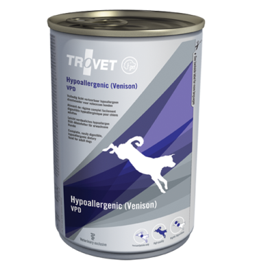Trovet Hypoallergenic – conservă dietetică pentru câini cu alergii alimentare, cu căprioară, 400 g