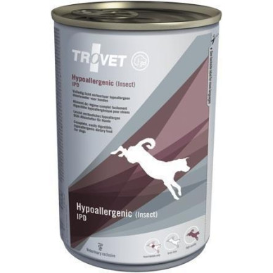 Trovet Hypoallergenic Insect – hrană umedă dietetică pentru câini cu alergii/intoleranțe alimentare, cu proteine din insecte, conservă 400 g
