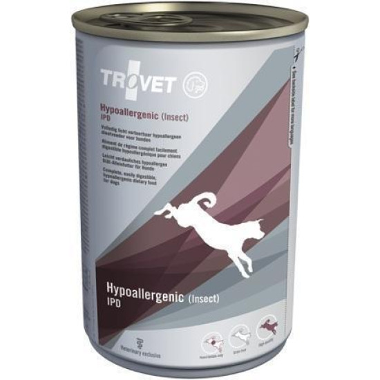 Trovet Hypoallergenic Insect – hrană umedă dietetică pentru câini cu alergii/intoleranțe alimentare, cu proteine din insecte, conservă 400 g