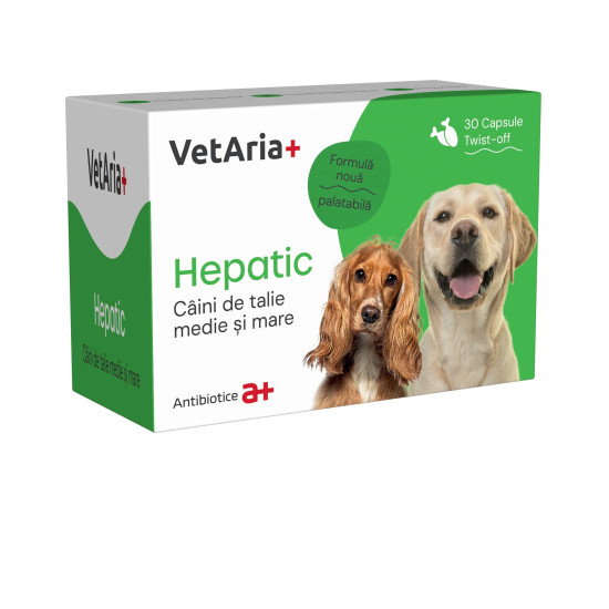 VetAria Hepatic – Supliment pentru Susținerea Ficatului la Câini de Talie Medie și Mare, 30 Capsule